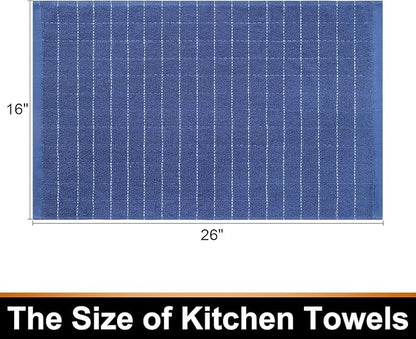 Mordimy 100% Cotton Terry Cloth Kitchen Towels, Super Soft and Absorbent Dish Towels for Drying, Checkered Designed Hand Towels for Kitchen, 16 x 26 Inches, 8 Pack, Navy Blue