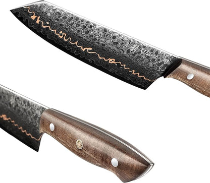 Wakoli Kawa Damascus Kitchen Knife Set, 3-Piece Professional Chef Knife Set with Copper Inlay | 67-Layer Damascus Steel with VG10 Core | Maple Stabilized Wood Handles | Gift Box