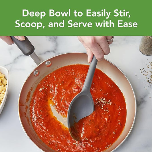 Tovolo Flex Core Silicone Deep Spoon for Cooking Mixing Baking Serving, Dishwasher Safe BPA Free All Silicone Kitchen Mini Spoon Heat Resistant Nonstick Safe Serving Spoon, Charcoal Gray