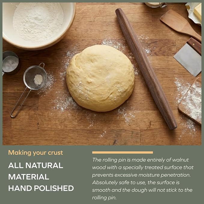 Muso Wood Decorative French Rolling Pins for Baking,Wooden Rolling Pin,Pastry Pizza Dough Roller (Walnut 15-3/4 Inch)