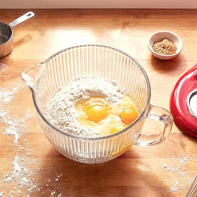 Glass Mixing Bowl for KitchenAid Tilt-Head Stand Mixers, 5Qt Replacement Bowl with Measurement Markings & Pour Spout for 4.5-5 Quart KitchenAid Mixers, Perfect for Mixing Dough, Egg by InnoMoon