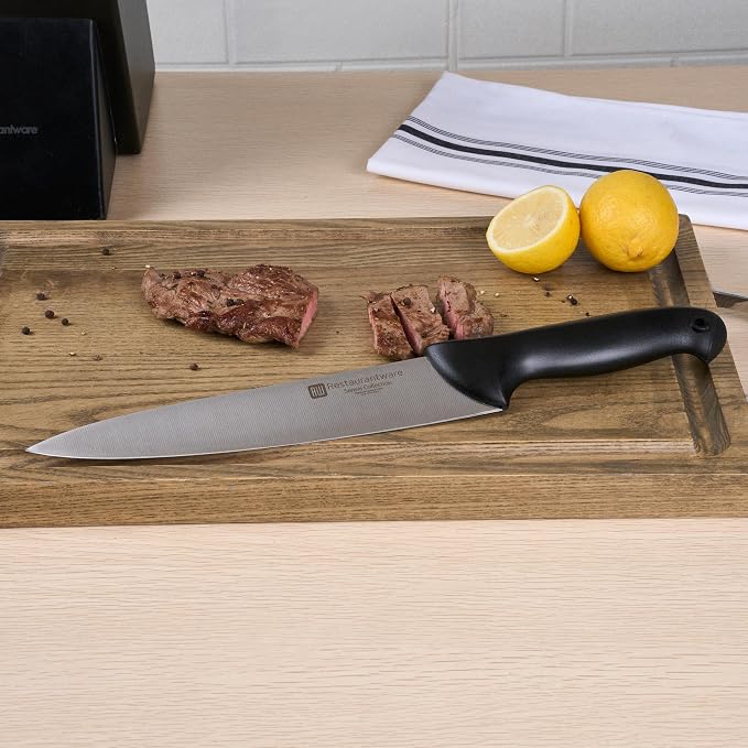 Restaurantware Sensei 10 Inch Chef Knife 1 With Colored Coded Pins Kitchen Knife - High-Carbon Stain-Resistant Black German Steel Meat Knife Ergonomic Handle