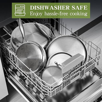 Triple Ply Stainless Steel Pots and Pans Set, EWFEN 12 Piece Induction Cookware Set, Oven Dishwasher Safe | Frying Pans, Saucepans, Saute Pan & Stock Pot, PFOA Free Kitchen Skillet
