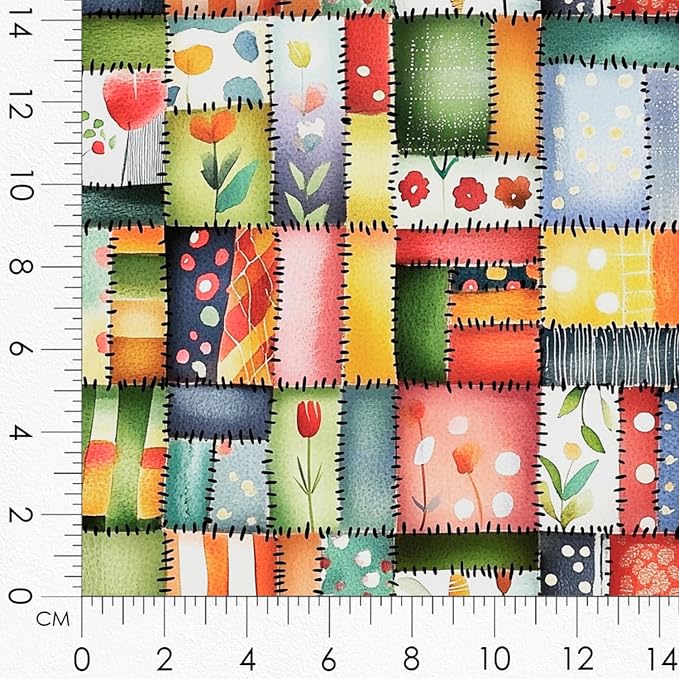 Patchwork Cactus Cotton Fabric Panel – Six 10×10 inch Designs + Bonus 29.5×19.6 inch Patchwork Sheet, 100% Turkish Cotton 140 GSM