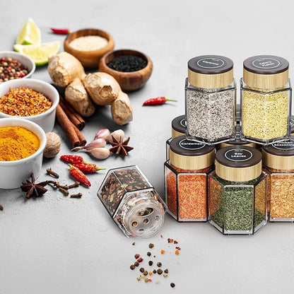 Vetacsion Set of 12 Magnetic Spice Tins with 2 Black Metal Wall-Plates,100 Preprinted Seasoning Label Stickers,2 Styles for 3 oz Herb Jars (12 PCS)