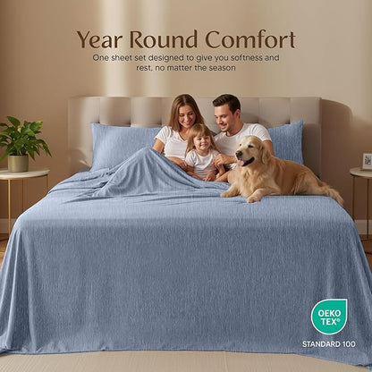 Utopia Bedding King Size Sheet Set – 4 Piece Bed Sheets, Soft and Breathable Microfiber, Includes 1 Fitted Sheet, 1 Flat Sheet and 2 Pillowcases – Oeko Tex (Heather Navy)