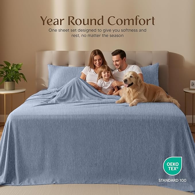 Utopia Bedding Full Size Sheet Set – 4 Piece Bed Sheets, Soft and Breathable Microfiber, Includes 1 Fitted Sheet, 1 Flat Sheet and 2 Pillowcases – Oeko Tex (Heather Navy)