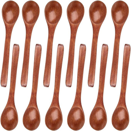 HANSGO 12PCS Small Wooden Spoons, 5 Inches Honey Spoon for Tea Coffee Jam Bath Sugar Salts Spices Condiment, Kitchen Stocking Stuffers (Dark Brown)
