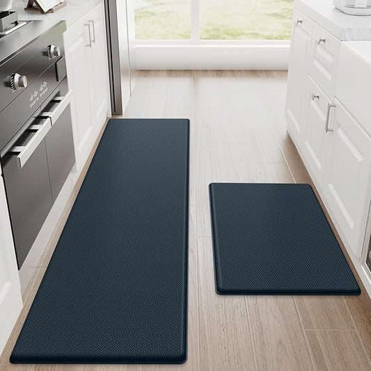 StepRite Kitchen Mats, 2PCS Kitchen Rugs, Cushioned Anti Fatigue Kitchen Mats for Floor, Non-Slip Standing Desk Mat, Waterproof Kitchen Rug Set for Floor, Office, 17.3"x30"+17.3"x59", Dark Charcoal