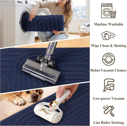 U'Artlines Kitchen Rugs and Mats Set of 3, Non Skid Washable Blue Geometric Kitchen Mats for Floor, Absorbent and Stain Resistant Floor Mat for Laundry, Sink Decor 20x32+20x48+20x59