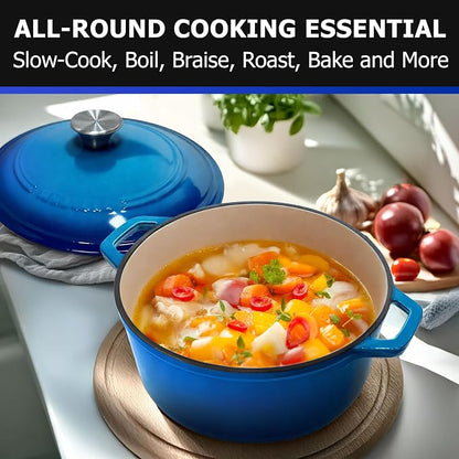 MUELLER HOME 7.5 QT Enameled Cast Iron Dutch Oven, Heavy-Duty Casserole Dish and Braiser Pan with Lid and Stainless Knob, Oven-Safe up to 500° F & Across All Cooktops, Aqua Blue