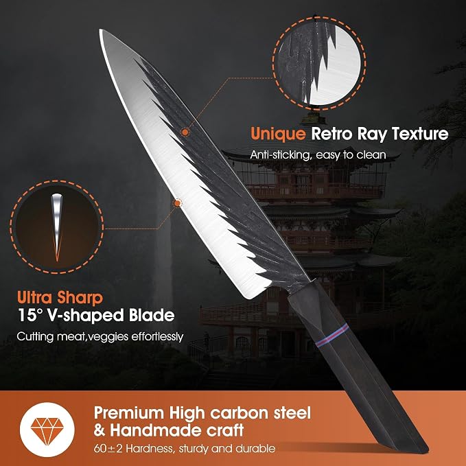ROCOCO Japanese Chef Santoku Knife - Hand Forged Sharp Cooking Knives Meat Cleaver Professional for Home Kitchen 7.5" Father Mother Birthday Christmas Gift