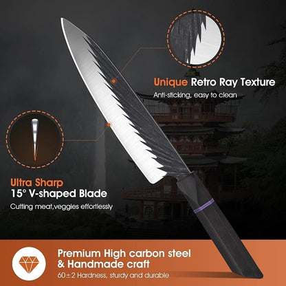 ROCOCO Japanese Chef Santoku Knife - Hand Forged Sharp Cooking Knives Meat Cleaver Professional for Home Kitchen 7.5" Father Mother Birthday Christmas Gift