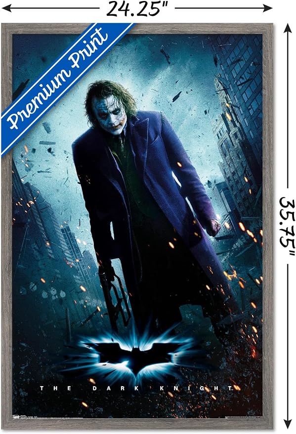 Trends International DC Comics Movie - The Dark Knight - The Joker - One Sheet Wall Poster, 22.375" x 34", Barnwood Framed Version