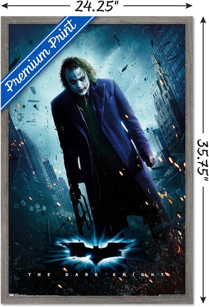 Trends International DC Comics Movie - The Dark Knight - The Joker - One Sheet Wall Poster, 22.375" x 34", Barnwood Framed Version