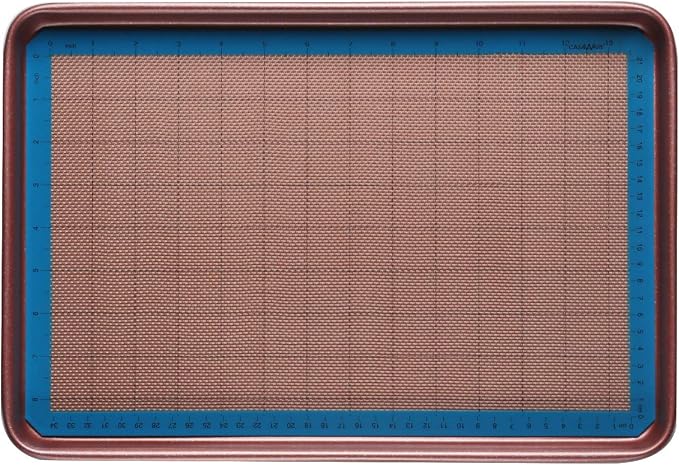CasaWare 3pc Ultimate Commercial Weight 15 x 10 x 1-inch Cookie Sheet/Cooling Grid/Silicone Mat Bakeware Set (Rose Gold Granite)