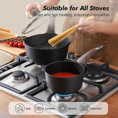 SENSARTE Nonstick Sauce Pan with Lid, 2.0 Quart Small Saucepan, Multipurpose Cooking Pot with Stay Cool Handle, Non toxic Kitchen Sauce Pot, Non stick Small Pot, Induction Comptable, PFOA Free