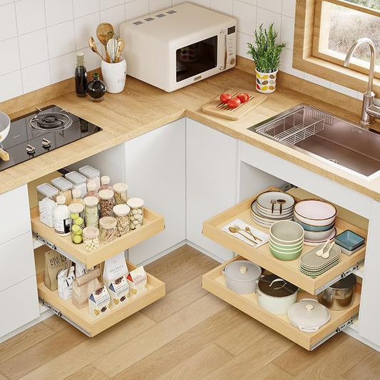 Pull Out Cabinet Organizer, 32" W x 21" D Soft Close Pull Out Drawers for Cabinets with Heavy Duty Slides, Wood Slide Out Drawers for Kitchen Cabinets