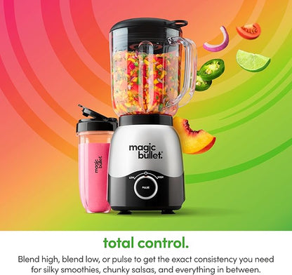 magic bullet Combo Blender, 600W, 48oz Pitcher, 16oz Cup with To-Go Lid, Easy Cleaning, Cross Blade, for Smoothies, Sauces, Shakes, Salsa, Hot Blends, Silver, MBF50200