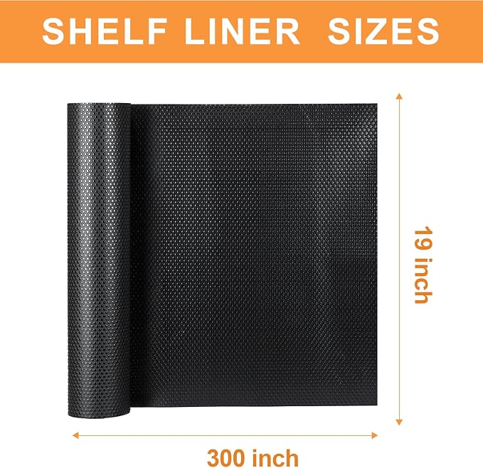 FLPMIX Shelf Liners for Kitchen Cabinets: 19" Wide Waterproof Large Under Sink Mats - Easy to Cut Non-Adhesive Drawer Liner for Pantry Shelves 19" x 300" Black