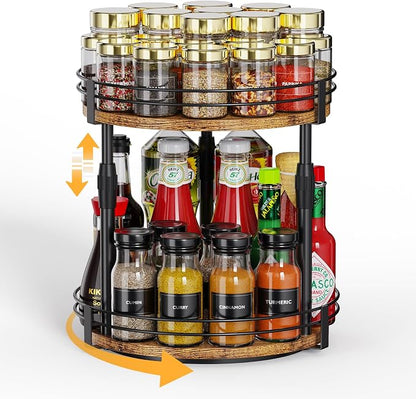 Across-Star Lazy-Susan-Organizer-Spice-Rack, Rotating Spice Organizer For Cabinet Pantry, Seasoning Holder Spice Shelf With Adjustable Height, Kitchen Counter Shelf Countertop Organizer