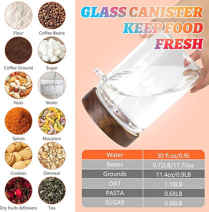Glass Coffee Jars with Scoop Glass Jar Airtight Lid Seasoning Containers Glass Spice Jar Pantry Storage Containers for Kitchen Sugar Coffee Bean Nuts Cookies Herbs (900ml/30oz-1 pack -with spoon)