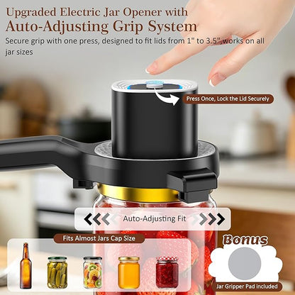 Electric Jar Opener for Seniors with Auto-Adjusting Gripper, Rechargeable Jar & Bottle Openers for Weak Hands and Arthritis, Easy Twist Off Lid Opener with Rubber Gripper Pad, Fits 1"-3.5" Lids(White)
