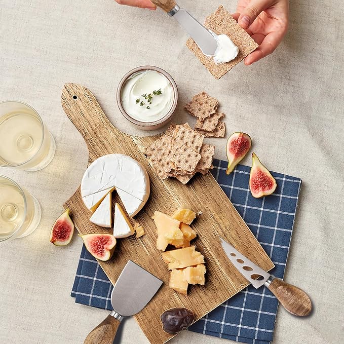 Charcuterie Board Accessories - 6 Piece Cheese Knife Set Stainless Steel With Acacia Wooden Handle for Cheese Serving Cutting, Cheese Tools Butter Knife With Storage Bag Included Gift Set