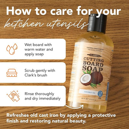 CLARK'S Cutting Board Refined Coconut Soap - Plant Based Food Safe Castile Soap For Countertops Butcher Blocks Bamboo And Utensils - Cleans And Restores Wood - Use Before Food Grade Mineral Oil