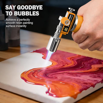 RAVS Butane Torch Lighter, Creme Brulee Torch with Adjustable Flame, Premium Metal Kitchen Torch for Baking, BBQ, DIY, Orange, Butane Gas Not Included