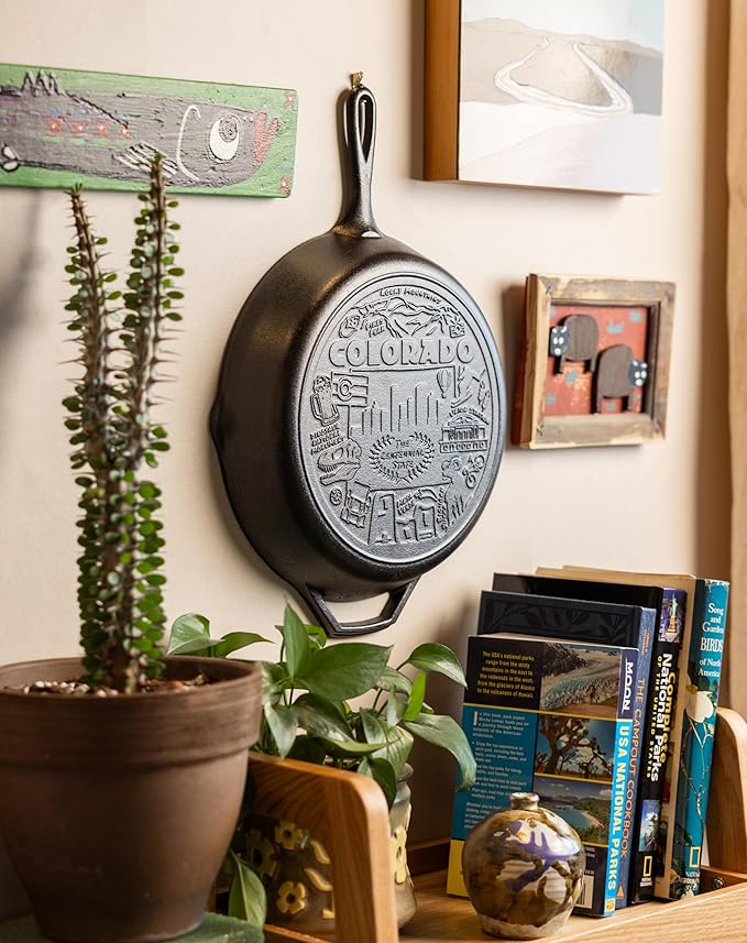 Lodge 12 Inch Cast Iron Skillet – Pre-Seasoned Frying Pan with Teardrop Handle – Oven, Stovetop, Grill & Campfire Use – Made in USA – Non-Toxic, Even-Heating Cookware – Colorado