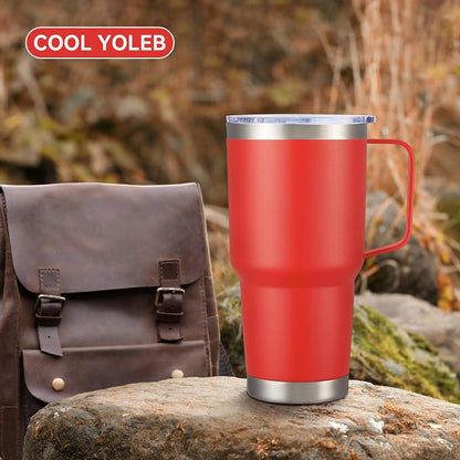 30 oz Tumbler with Handle and Lid, Stainless Steel Tumblers Double Wall Vacuum Insulated Travel Mug Leak Proof Cup Keep Drinks Cold and Hot Red, 1 Pack
