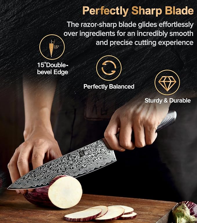 XINZUO Damascus Gyuto Chef Knife with Sheath 8 Inch,Sharp Kitchen Knife Professional,Pakkawood Handle, Chef Gift Box