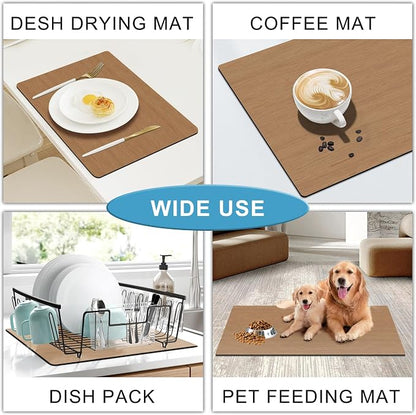 Coffee Mat Coffee Bar Mat - Absorbent Rubber Backed Coffee Pot Cup Holder Quick Drying Mats Fit Under Coffee Maker Espresso Machine Coffee Bar Accessories Kitchen Counter Dish Drying Mat 23"x15", Wood
