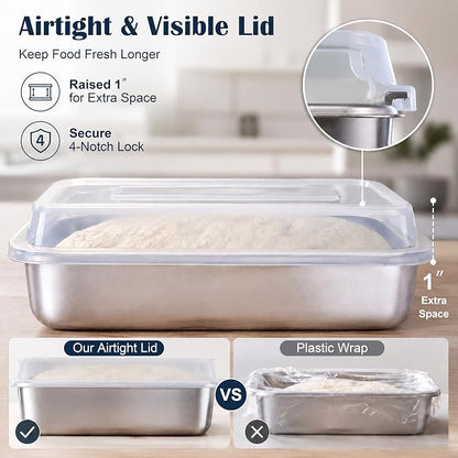 E-far Loaf Pan with Lid, 9 x 5 Inch Stainless Steel Bread Pan for Homemade Bread, Rectangle Baking Tin for Sourdough, Meatloaf, Banana Cake, Nontoxic & Dishwasher Safe
