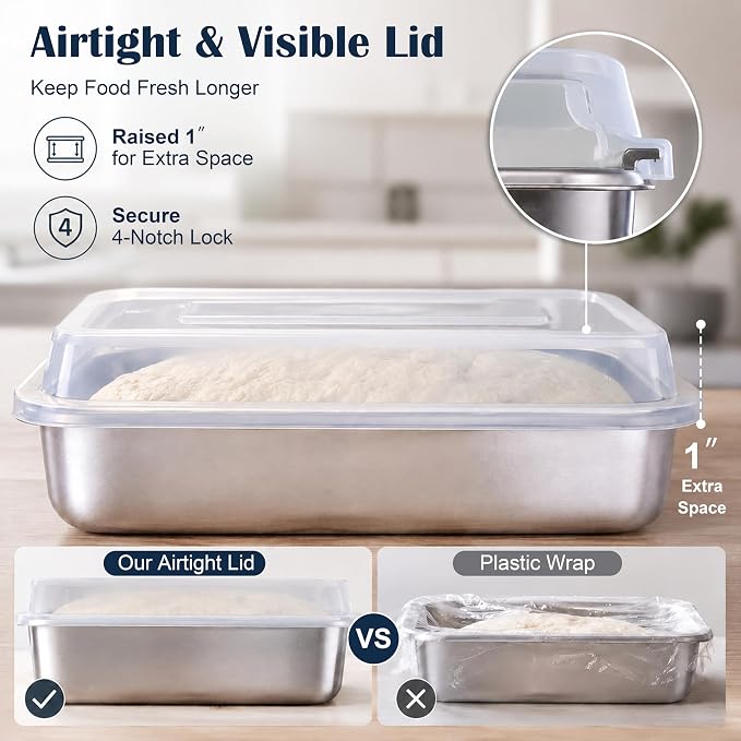 E-far Loaf Pan with Lids, 9 x 5 Inch Stainless Steel Bread Pans for Homemade Bread, Rectangle Baking Tins for Sourdough, Meatloaf, Banana Cake, Nontoxic & Dishwasher Safe - Set of 3
