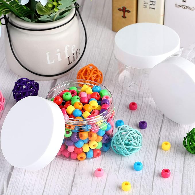 SATINIOR 24 Pieces Empty Clear Plastic Jars with Lids Round Storage Containers Wide-Mouth for Beauty Product Cosmetic Cream Lotion Liquid Butter Craft and Food (White Lid, 6 oz)