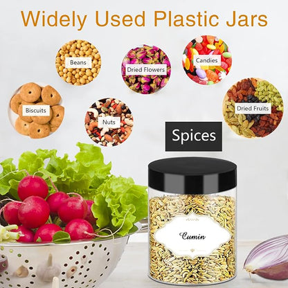 PeacePeo 8 OZ Plastic Jars with Lids, Slime Containers with Lids 48 Pcs Airtight Round Plastic Storage Jars Wide-Mouth Containers for Slime, Kitchen and Household Food Storage of Dry Goods