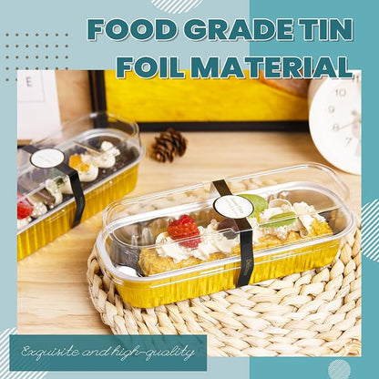 50 Pack Mini Loaf Pans with Lids Rectangle Individual Cake Pans Aluminum Foil Pans for Large Gatherings Picnics Vacations Parties, Graduation Gifts Party Favors(Gold, 6.8 OZ)
