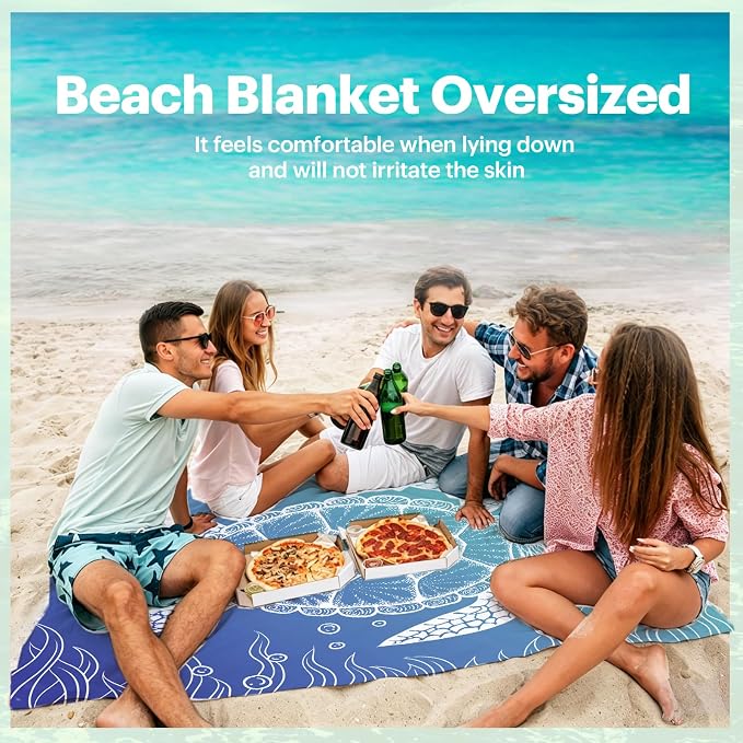 EASYFUN Beach Blanket Sandproof Oversized, 79''×83'' Extra Large Beach Mat, Portable Picnic Mat for Travel Camping Hiking, Lightweight Beach Essentials Family Water Resistant Mat