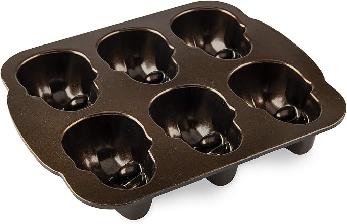 Nordic Ware Halloween Bakeware, Haunted Skull Cakelet Pan, Bronze (Pack of 3)