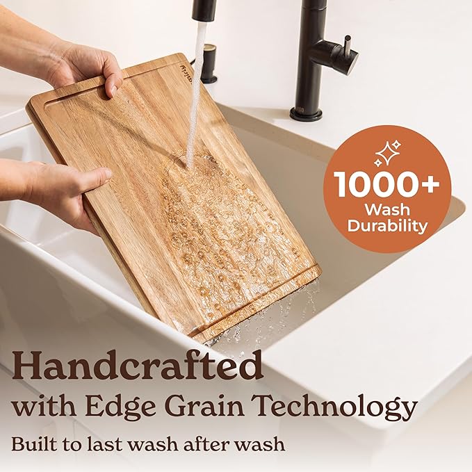 SMIRLY Acacia Wood Cutting Boards for Kitchen - Wood Cutting Board for Meal Prep, Serving, Charcuterie - Kitchen Gadgets, House Warming Gifts - Wooden Chopping Board Set of 2