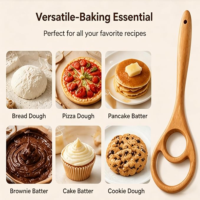 Wooden Danish Dough Whisk Set, 12.6” Seamless Dough Whisk for Sourdough Bread, Wood Mixing Tools for Non-Stick Cookware, Dutch French Whisks for Cooking, Mixing Batter, Crème, Sauce & Egg