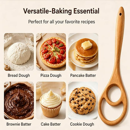 Wooden Danish Dough Whisk Set, 12.6” Seamless Dough Whisk for Sourdough Bread, Wood Mixing Tools for Non-Stick Cookware, Dutch French Whisks for Cooking, Mixing Batter, Crème, Sauce & Egg