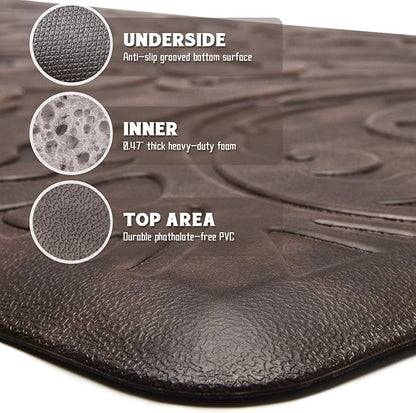 KMAT Kitchen Mat Cushioned Anti-Fatigue Floor Mat Waterproof Non-Slip Standing Mat Ergonomic Comfort Floor Mat Rug for Home,Office,Sink,Laundry,Desk 39"(L) x 20"(W),Brown