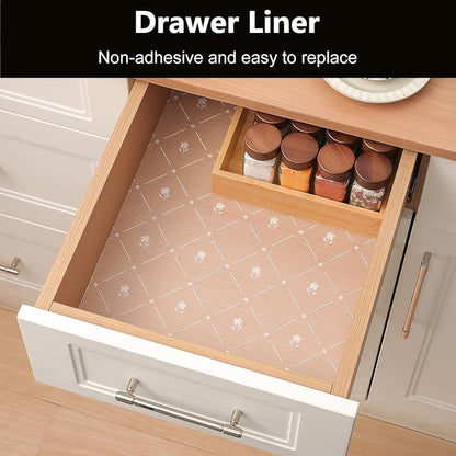 INNOLITES Kitchen Cabinet Shelf Liner, Non-Adhesive Refrigerator & Drawer Liner, Waterproof EVA with Floral, Easy to Clean & BPA-Free (White Daisy, 17.5" x 360")