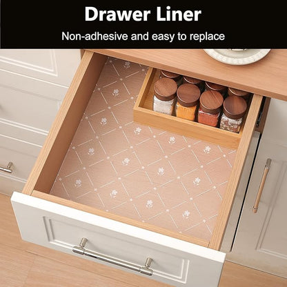INNOLITES Kitchen Cabinet Shelf Liner, Non-Adhesive Refrigerator & Drawer Liner, Waterproof EVA with Floral, Easy to Clean & BPA-Free (White Daisy, 11.8" x 360")