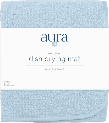 S&T INC. Dish Drying Mat XL, 18” x 24”, Absorbent Microfiber Kitchen Counter Mat, Dish Drying Pad for Dishes, Utensils, Pots and Pans, Extra Large, Sky Blue