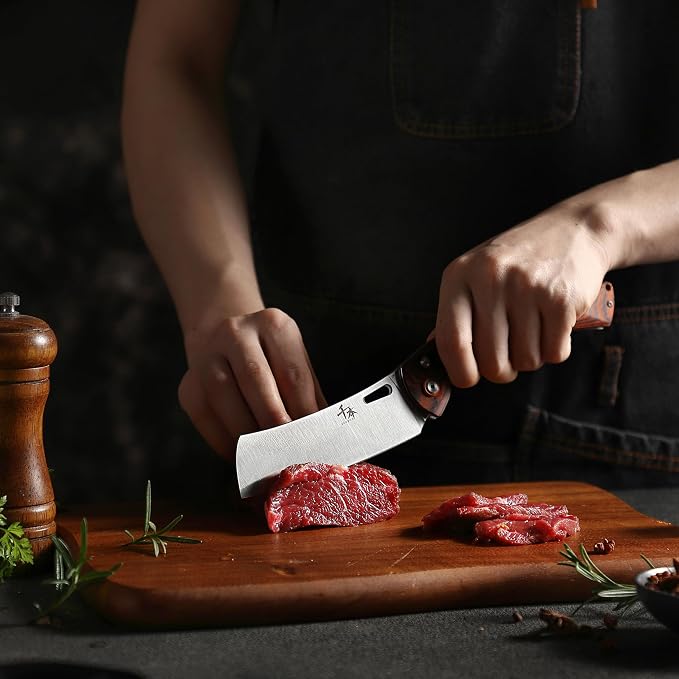 SENBON 440 Stainless Steel Super Sharp Folding Chef Knife - Colorful Wood Handle - Portable Kitchen Knife for Camping, Barbecue, Outdoor Use