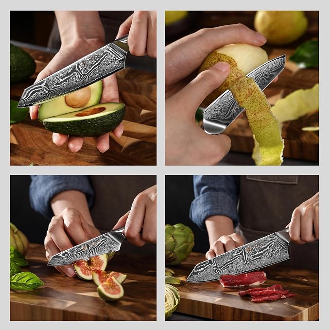 Wakoli Nitoko 3-Piece Kiritsuke Knife Set – Professional Damascus Kitchen Knives | 67-Layer VG10 Core Steel | Ergonomic G10 Handles | Japanese-Style Chef Knife Set in Wooden Gift Box